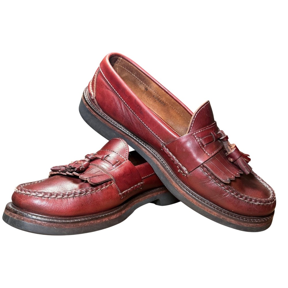 H.S. Trask Tassel Kiltie Loafers Mens 9 Burgundy Excellent Bison Leather